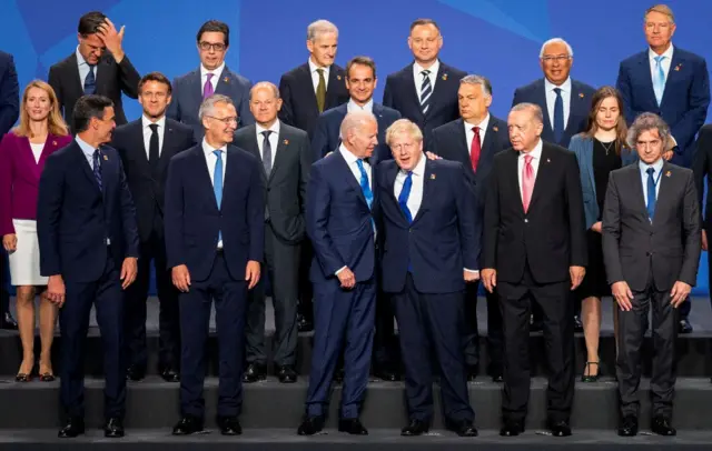 Leaders in the Nato military alliance line up for a photo