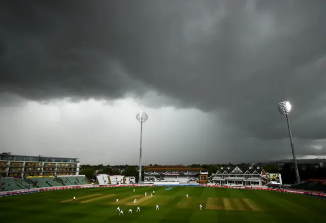 Dark clouds overhead at England v South Africa Test at Taunton