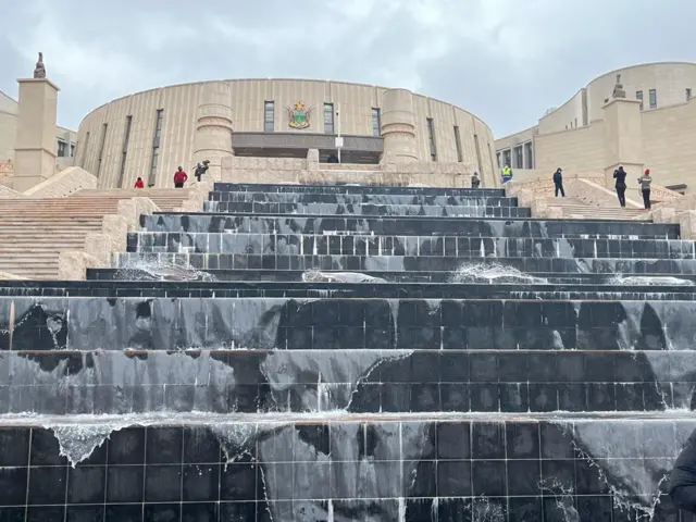 Waterfall and staircases