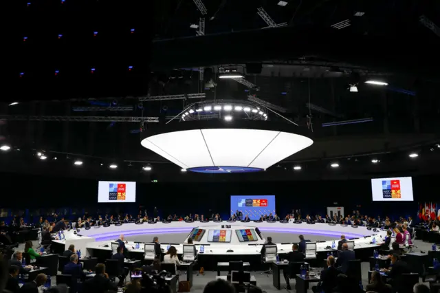 A general view of the summit's round table meeting