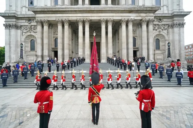 A Guard of Honour on the steps of St Paul"s Cathedral ahead of today's service