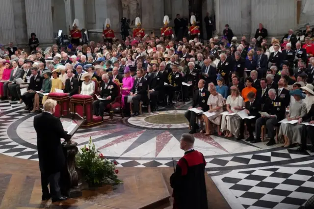 Britain's Prime Minister Boris Johnson speaks during the National Service of Thanksgiving