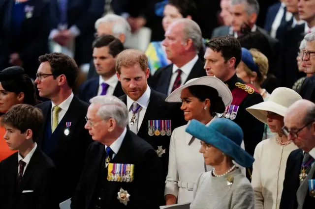 Harry and Meghan in their seats inside St Paul's