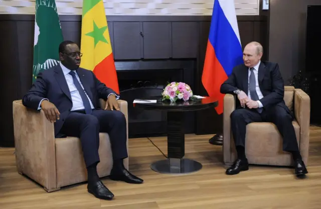 Russian President Vladimir Putin meets with Senegal's President and Chairperson of the African Union (AU) Macky Sall in Sochi on June 3, 2022