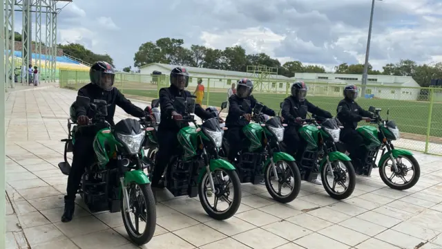 Riders on motorbikes