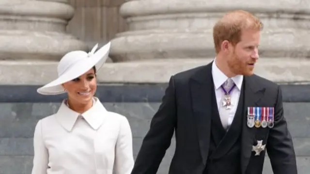 The Duke and Duchess of Sussex leave the National Service of Thanksgiving at St Paul's Cathedra