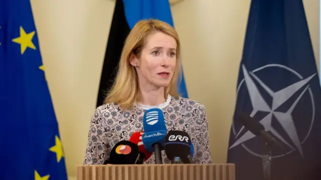 Estonia's Prime Minister Kaja Kallas gives a press conference on June 3, 2022 in Tallinn