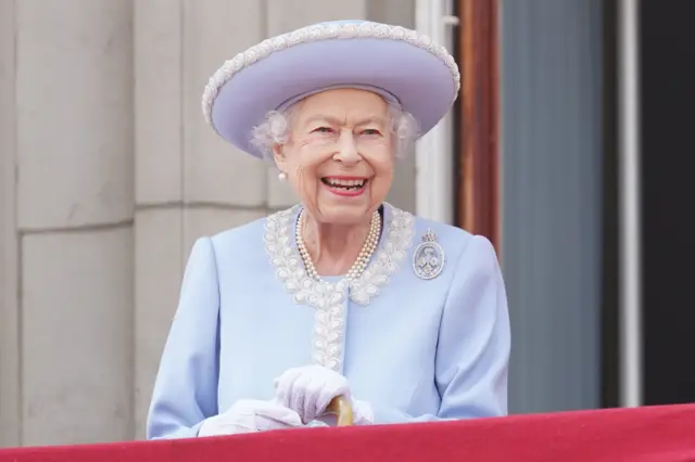 Queen Elizabeth II watching the Royal Procession from the balcony at Buckingham Palace