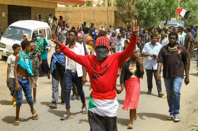 People march during a demonstration against military rule in the Bashdar area of el-Diam district of Sudan's capital Khartoum on June 16, 2022