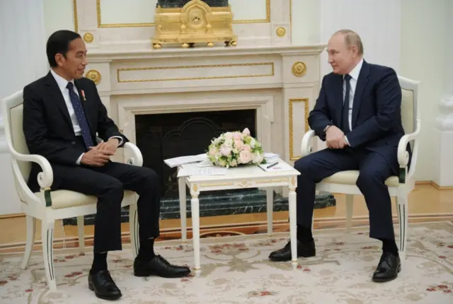 Joko Widodo and Vladimir Putin in Moscow on Thursday