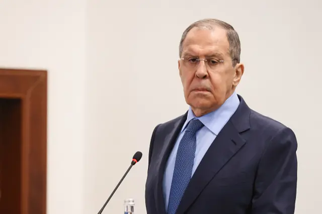 Sergei Lavrov, Russia's foreign minister after press conference in Baku