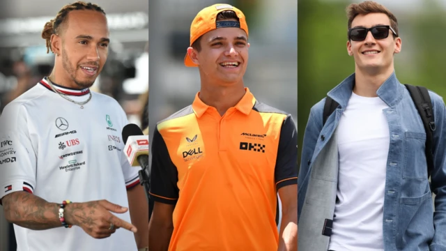 Lewis Hamilton, Lando Norris and George Russell