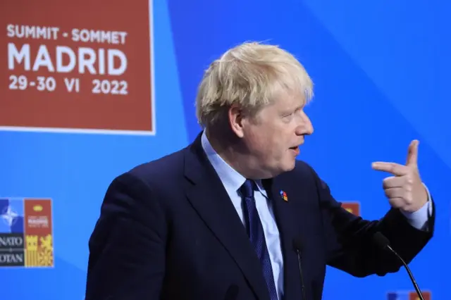 UK PM Boris Johnson speaks in Madrid