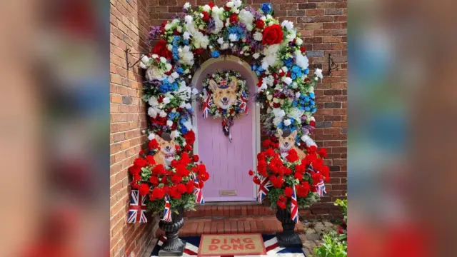 Corgi-themed front door display