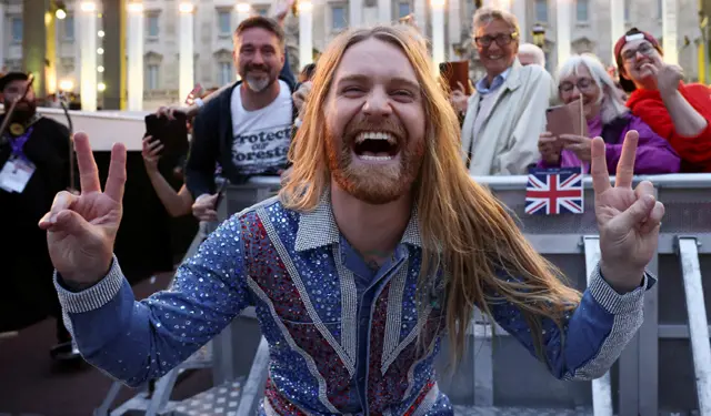 Sam Ryder in a sequinned Union Jack jumpsuit