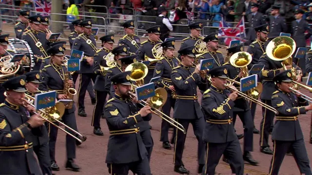 Military band march along the Mall