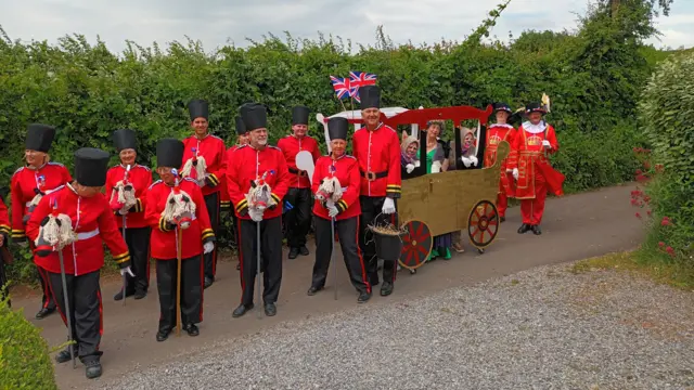 Jubilee pageant dress rehearsal in Draycott, Somerset