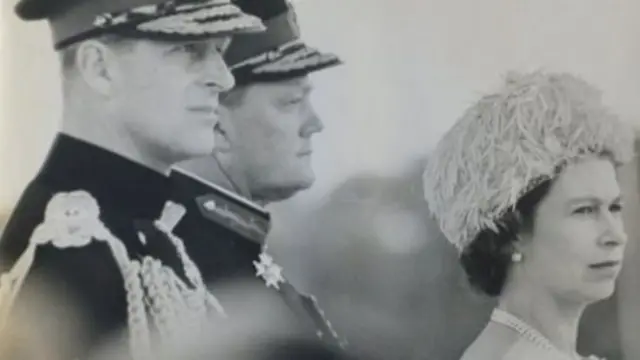 Queen and Prince Philip taking the stand at the Sandhurst Passing Out Parade