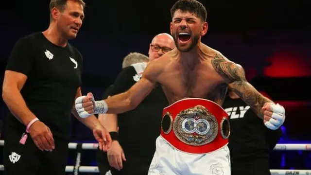 Joe Cordina celebrating after his stunning KO