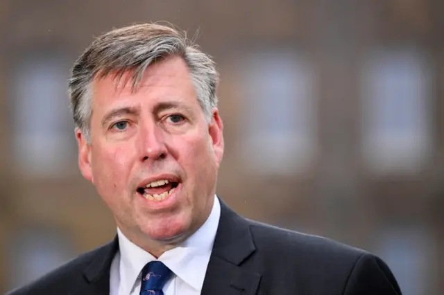 Sir Graham Brady is pictured on College Green giving a statement about the no confidence vote in Boris Johnson