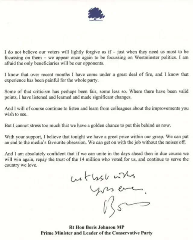 Third page of Boris Johnson letter to MPs