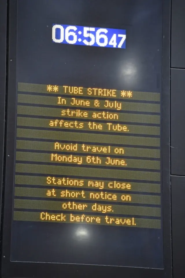 Sign which details Tube strikes are happening in June and July