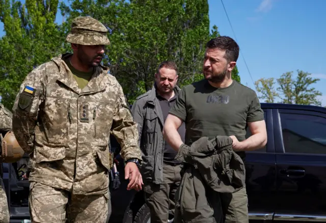 President Volodymyr Zelensky at the front line near Zaporizhia