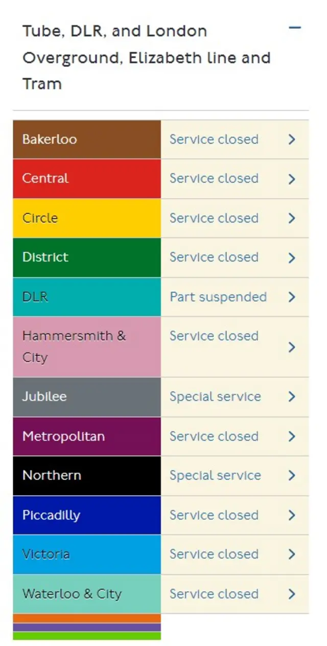 TfL board on the Tube closures