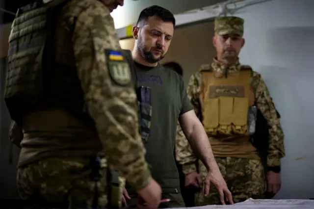 Ukraine's President Volodymyr Zelenskiy visits troops in Soledar, Donetsk region