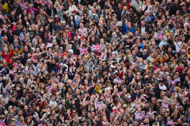 People gathered on the Mall to celebrate the Queen's Jubilee