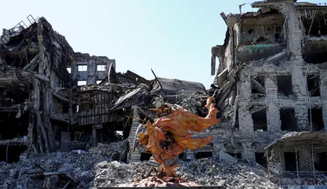 Damaged buildings in Mariupol