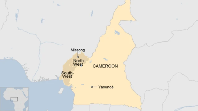 A map of Cameroon showing Missong and Yaoundé