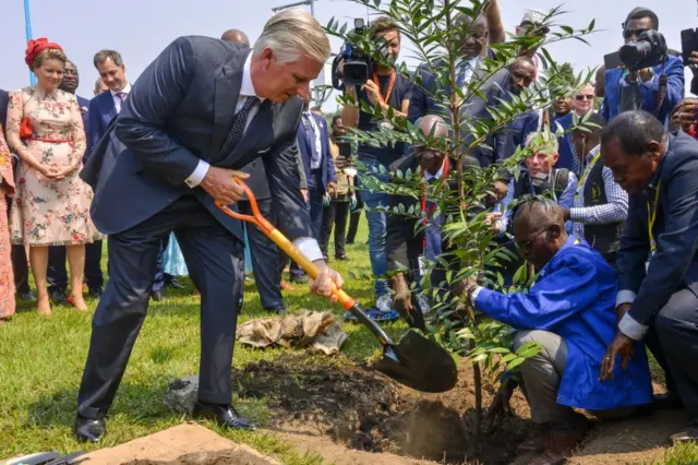 Belgium's King Philippe planting a tree in DR Congo