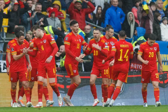 Wales celebrate against Ukraine