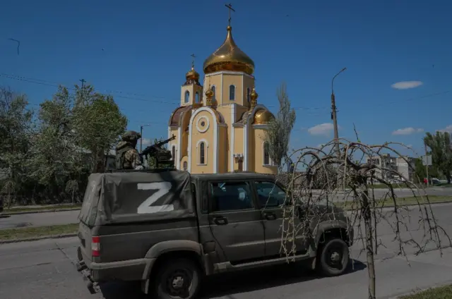 A military vehicle emblazoned with Russia's 'Z' invasion symbol