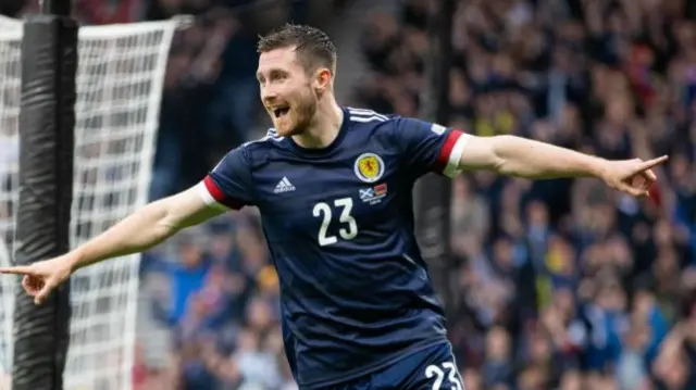 Anthony Ralston opened the scoring on his first start for Scotland