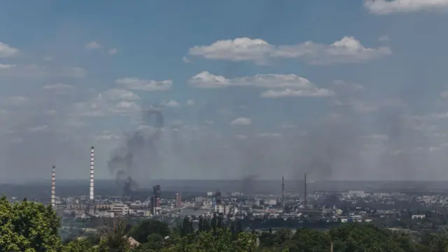 Smoke rising above Severodonetsk on 8 June