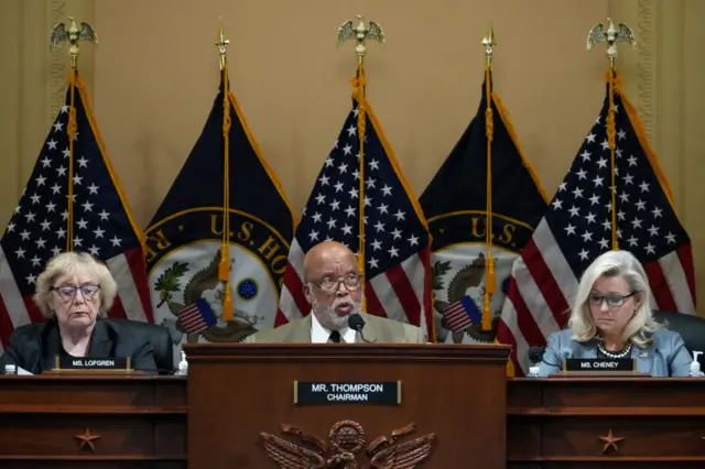 January 6  Committee members; Rep. Zoe Lofgren (D-CA), Rep. Bennie Thompson (D-MS) and Rep. Liz Cheney (R-WY)