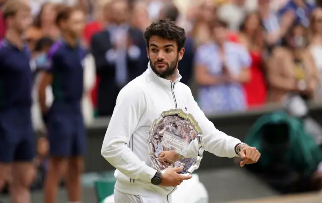 Matteo Berrettini with his 2021 Wimbledon runner-up trophy