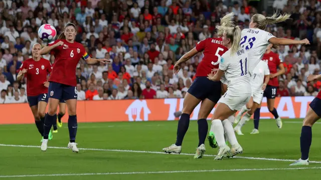 Alessia Russo of England (23) scores the 7th goal