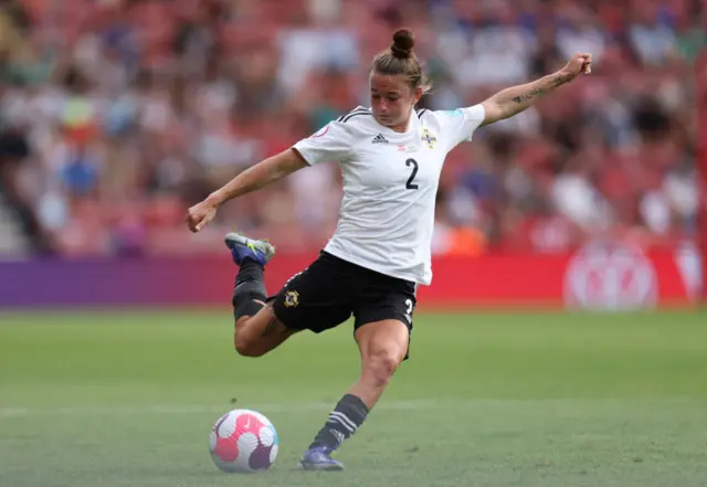 Rebecca McKenna of Northern Ireland passes the ball during the UEFA Women's Euro 2022