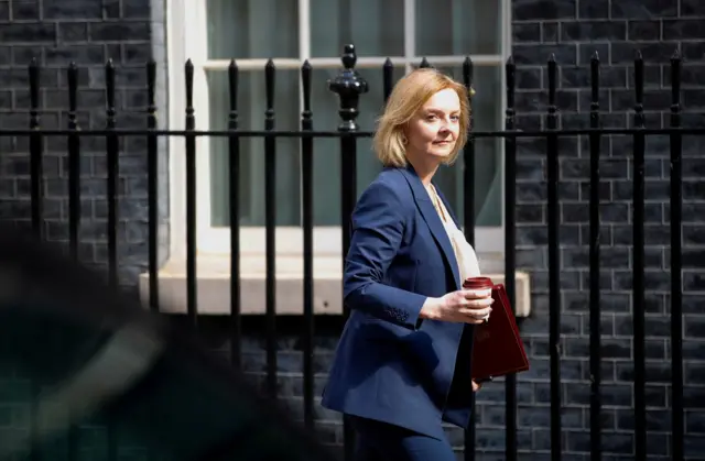 Foreign Secretary Liz Truss arrives at a weekly cabinet meeting at 10 Downing Street on 5 July