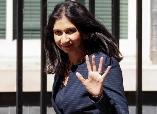 Attorney General Suella Braverman walks outside at Downing Street in London, Britain, July 7, 2022.