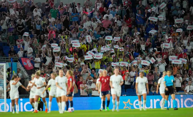 England fans cheer after Alessia Russo of England scores