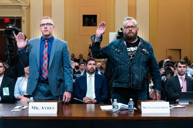 Image shows Tuesday's witnesses being sworn in