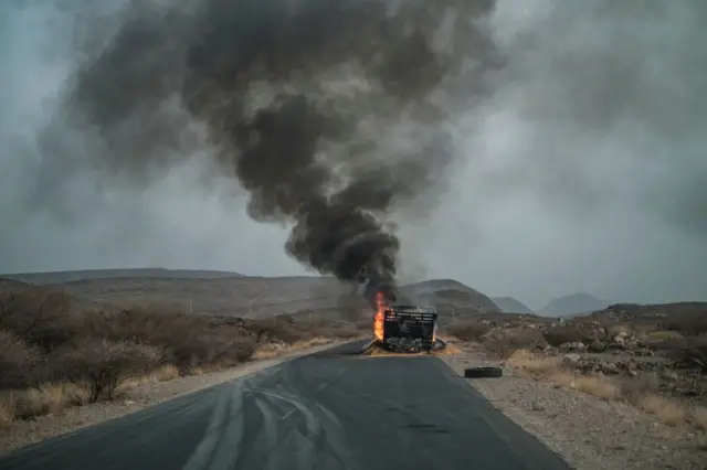 Truck on fire in Tigray