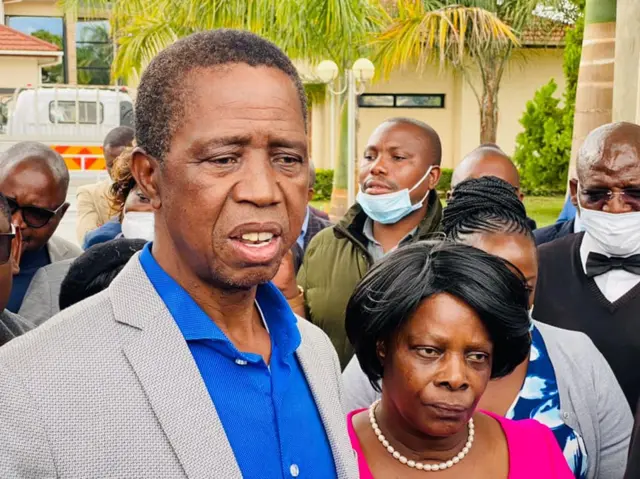 Edgar Lungu with his wife