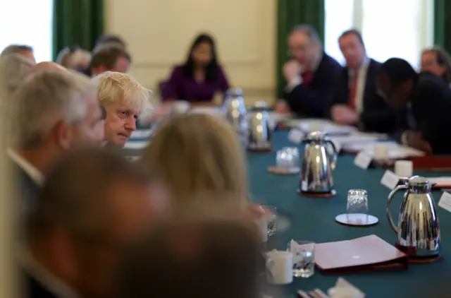 Boris Johnson leads the weekly cabinet meeting at 10 Downing Street