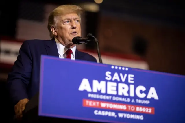 Former President Donald Trump speaks at a rally on May 28, 2022 in Casper, Wyoming.