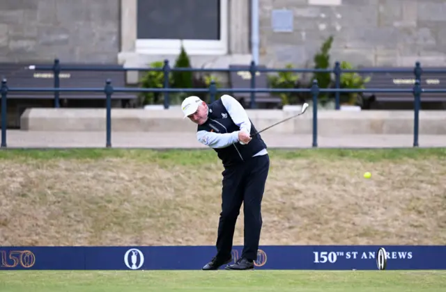 Scotland's Paul Lawrie hits the first tee shot of the 150th Open Championship